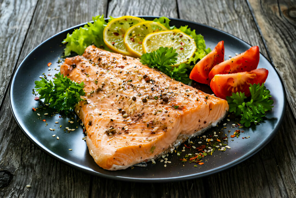 Baked Salmon with Lemon and Fresh Vegetables Recipe